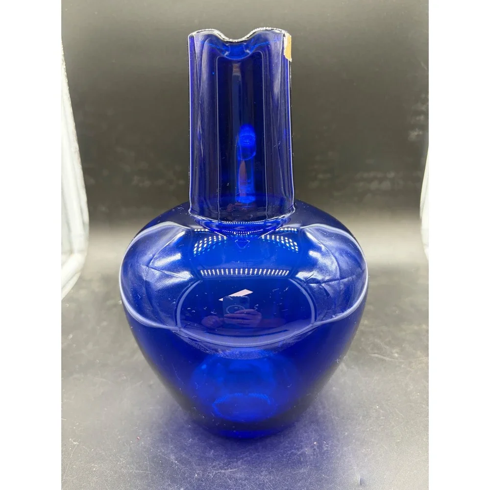 Norsk Glass Cobalt Blue Handblown Pitcher Norway Vintage Glass Carafe 8.5